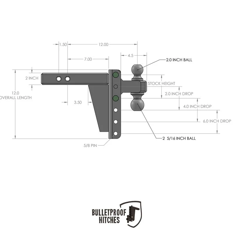 Bulletproof Hitch 2.0" Shank Extreme Duty 6" Drop/Rise Hitch - Image 10