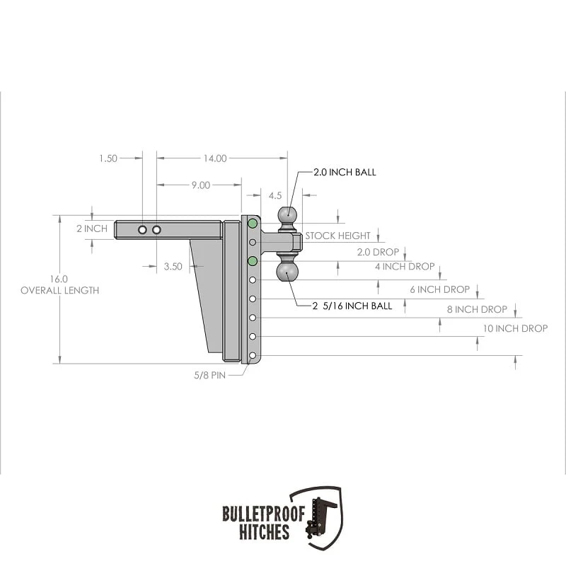 Bulletproof Hitch 2.0" Shank Extreme Duty 10" Drop/Rise Hitch - Image 10