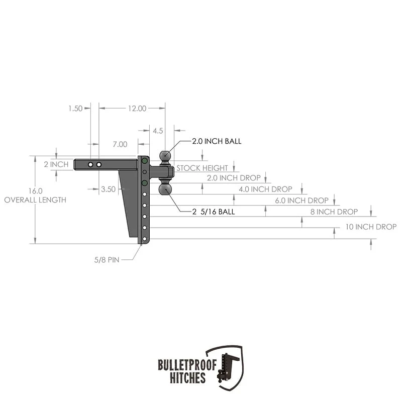 Bulletproof Hitch 2.0" Shank Heavy Duty 10" Drop/Rise Hitch - Image 10