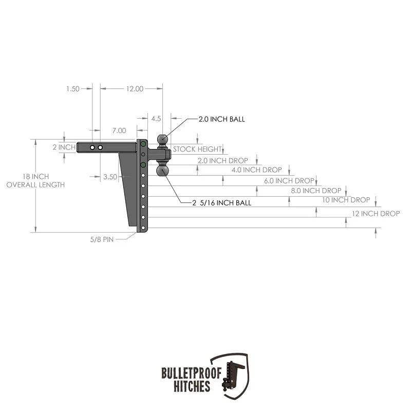 Bulletproof Hitch 2.0" Shank Heavy Duty 12" Drop/Rise Hitch - Image 10