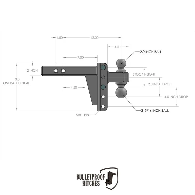 Bulletproof Hitch 2.0" Shank Heavy Duty 4" Drop/Rise Hitch - Image 5