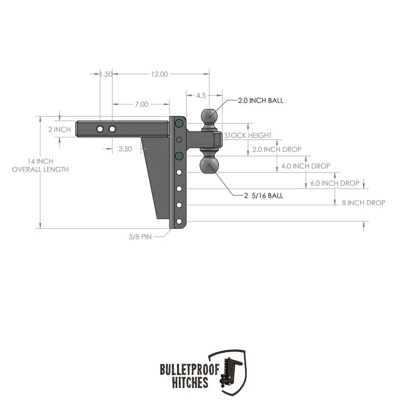 Bulletproof Hitch 2.0" Shank Heavy Duty 8" Drop/Rise Hitch - Image 10