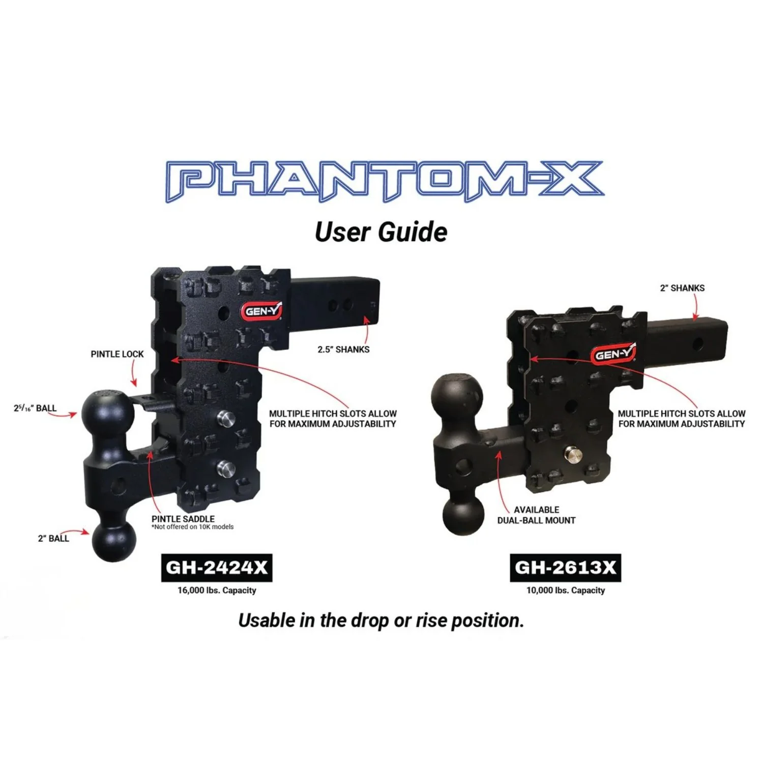 Gen-Y Hitch Phantom -X 16K Drop Hitch 2.5" Shank - 5" to 10" Drop - Image 2