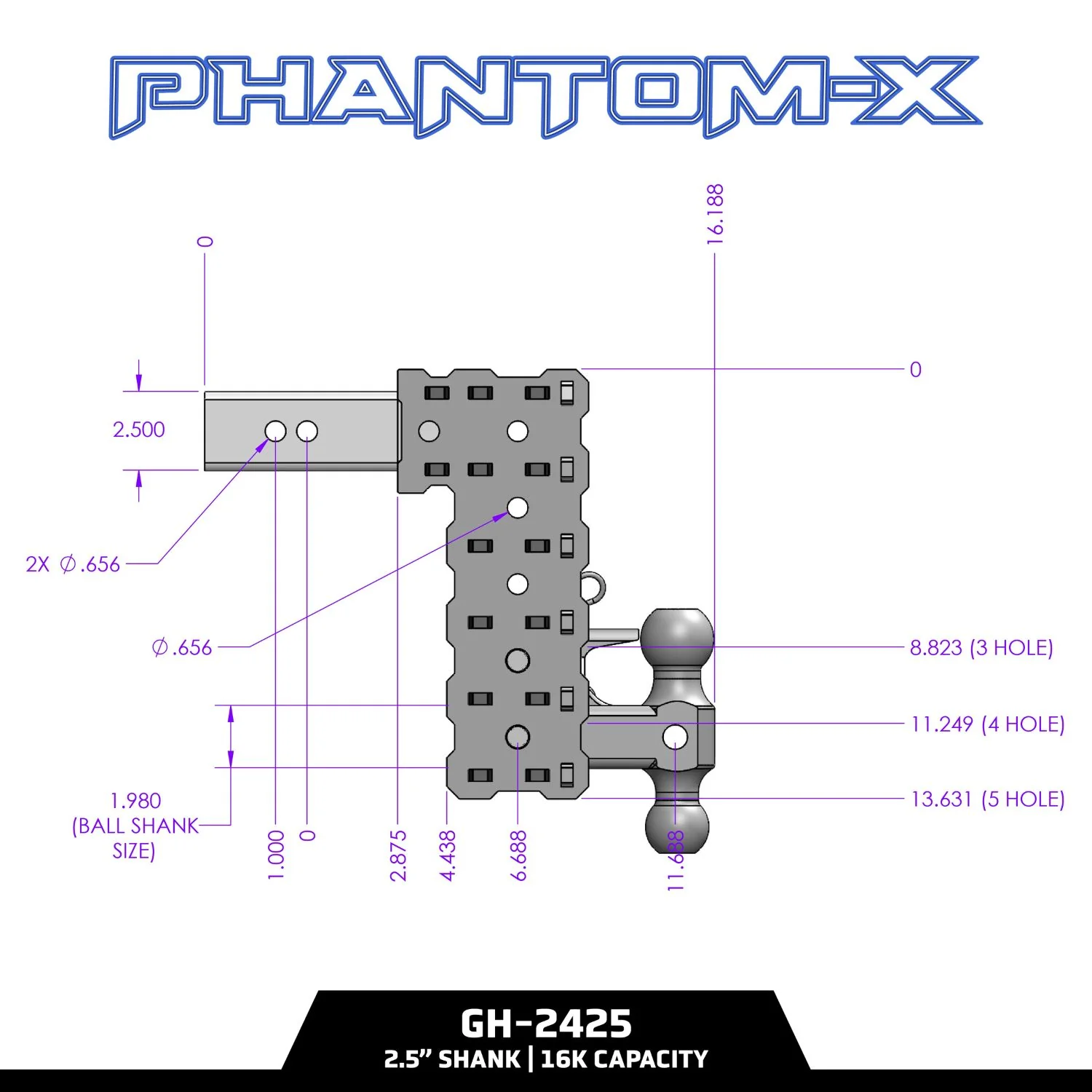 Gen-Y Hitch Phantom -X 16K Drop Hitch 2.5" Shank - 5" to 10" Drop - Image 3