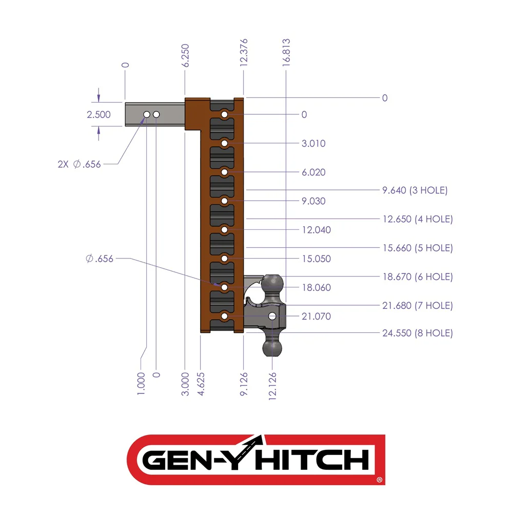Gen-Y Hitch Mega-Duty Series 21K Drop Hitch 2.5" Shank With Dual-Ball - 6" / 9" / 12" Drop - Image 7