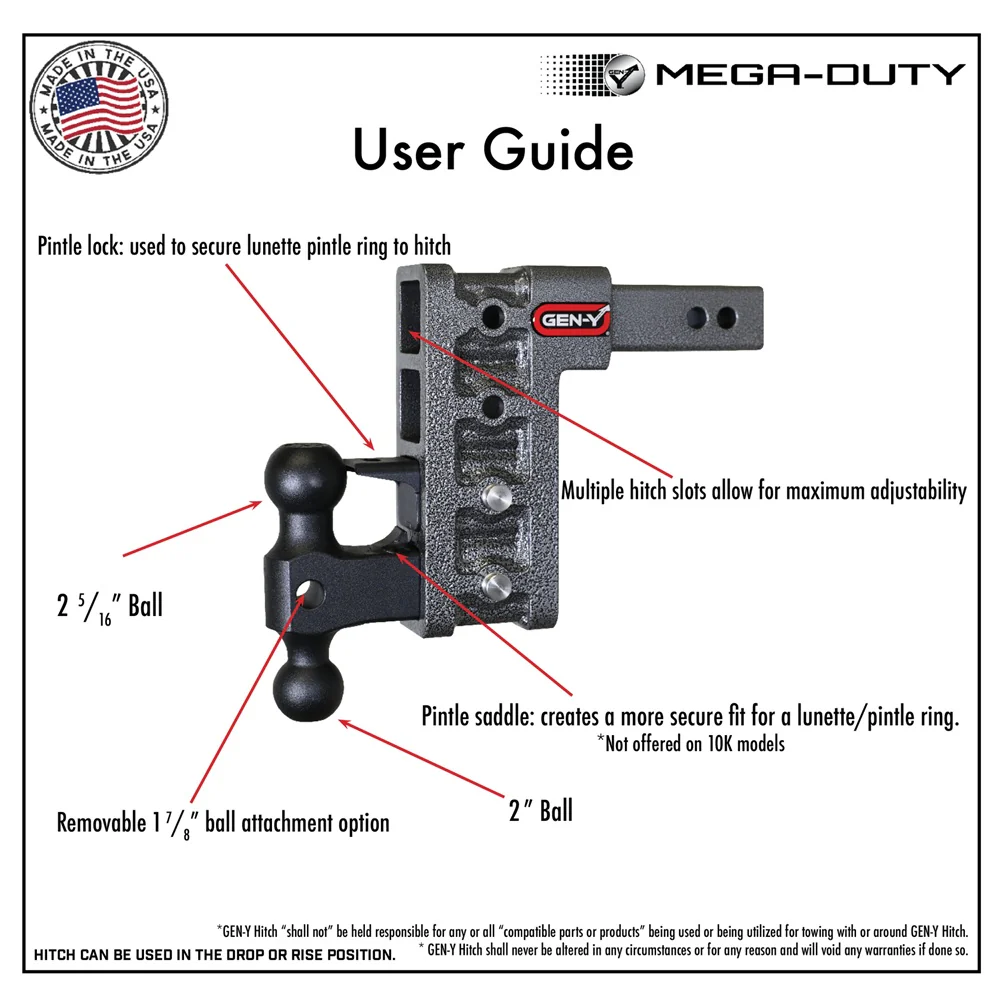 Gen-Y Hitch Mega-Duty Series 21K Drop Hitch 2.5" Shank With Dual-Ball - 6" / 9" / 12" Drop - Image 8
