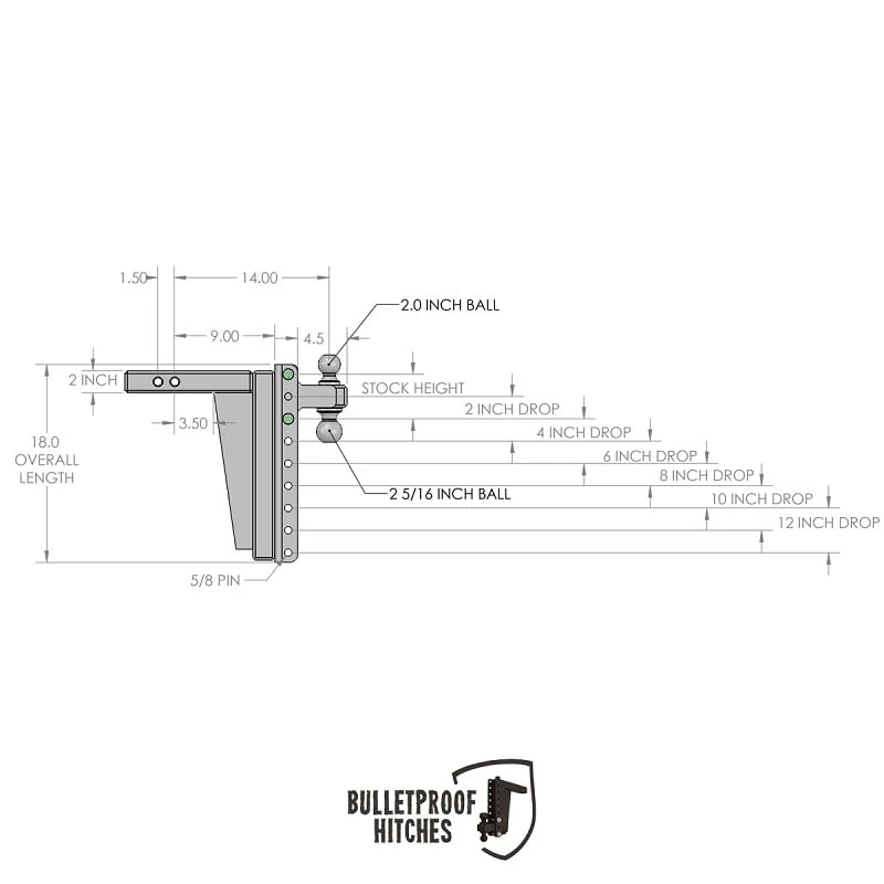Bulletproof Hitch 2.0" Shank Extreme Duty 12" Drop/Rise Hitch - Image 10