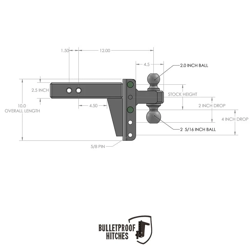 Bulletproof Hitch 2.5" Shank Extreme Duty 4" Drop/Rise Hitch - Image 10