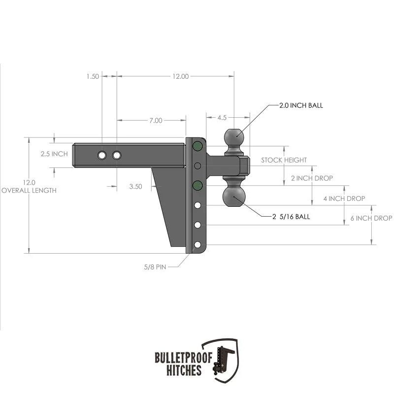 Bulletproof Hitch 2.5" Shank Extreme Duty 6" Drop/Rise Hitch - Image 10