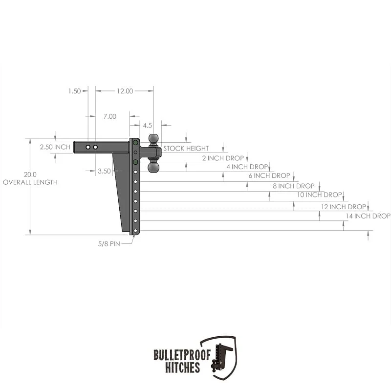 Bulletproof Hitch 2.5" Shank Heavy Duty 14" Drop/Rise Hitch - Image 10