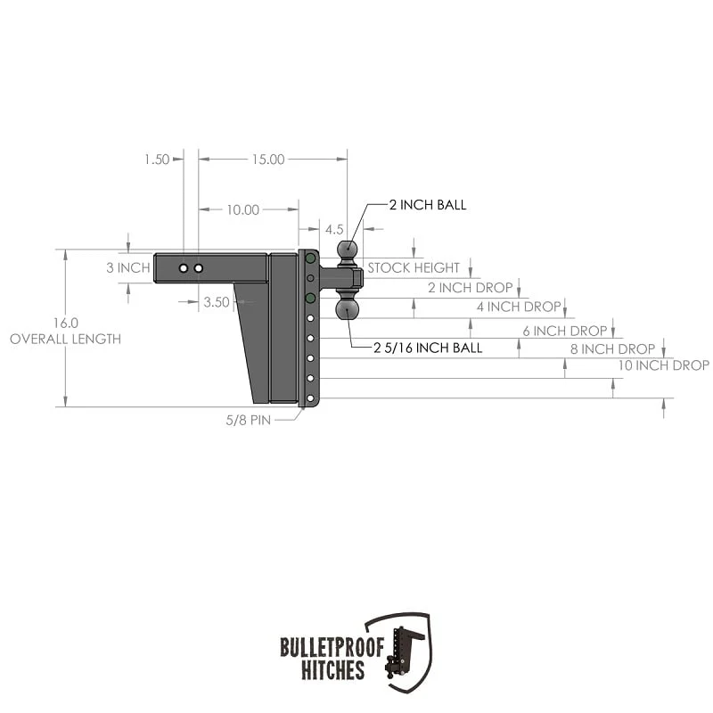 Bulletproof Hitch 3.0" Shank Extreme Duty 10" Drop/Rise Hitch - Image 10
