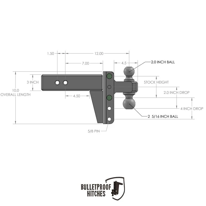 Bulletproof Hitch 3.0" Shank Extreme Duty 4" Drop/Rise Hitch - Image 10