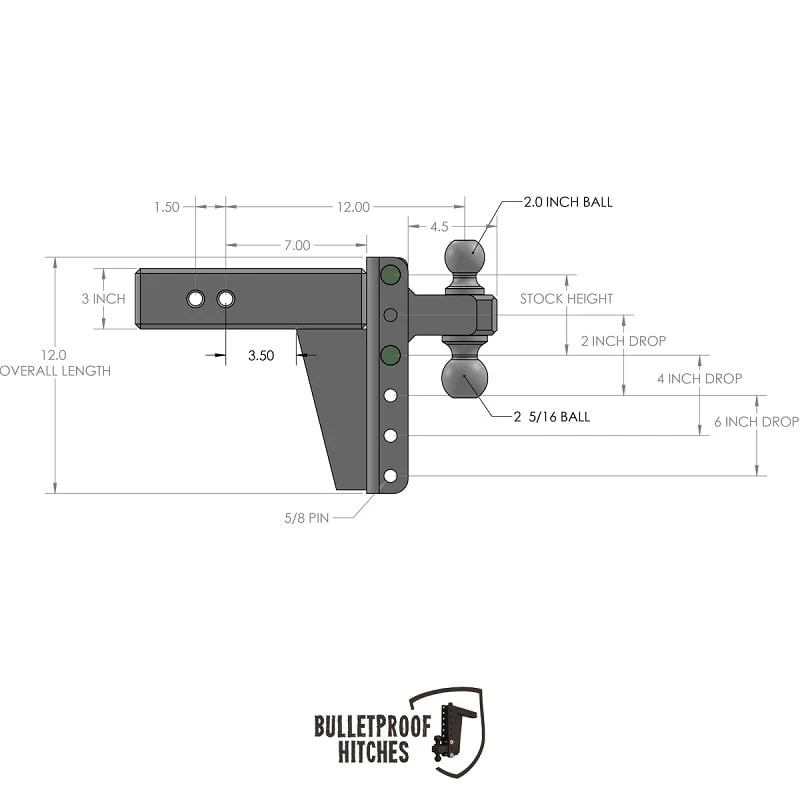 Bulletproof Hitch 3.0" Shank Extreme Duty 6" Drop/Rise Hitch - Image 10