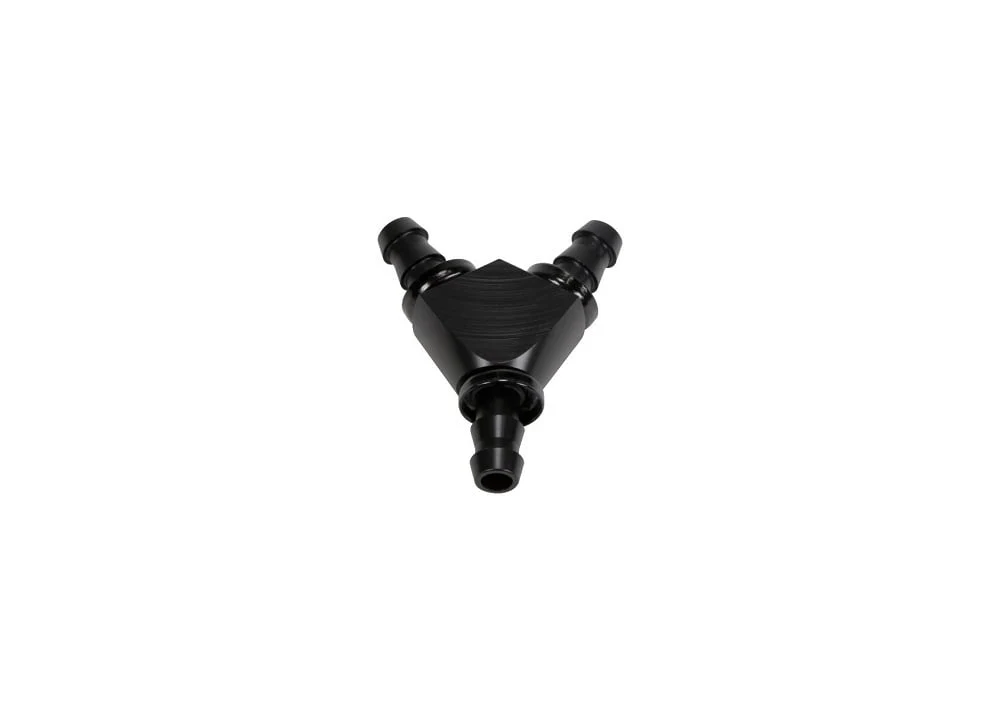 Fleece Performance 3/8" Black Anodized Aluminum Y Barbed Fitting -6 Pushlock Hose - Image 3
