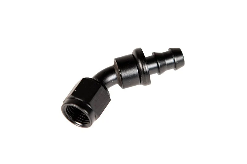 Fleece Performance -8AN 45 Degree to Hose Barb Black Anodized Fitting - Image 2