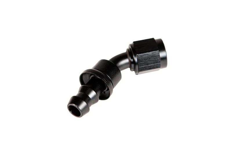 Fleece Performance -8AN 45 Degree to Hose Barb Black Anodized Fitting - Image 3