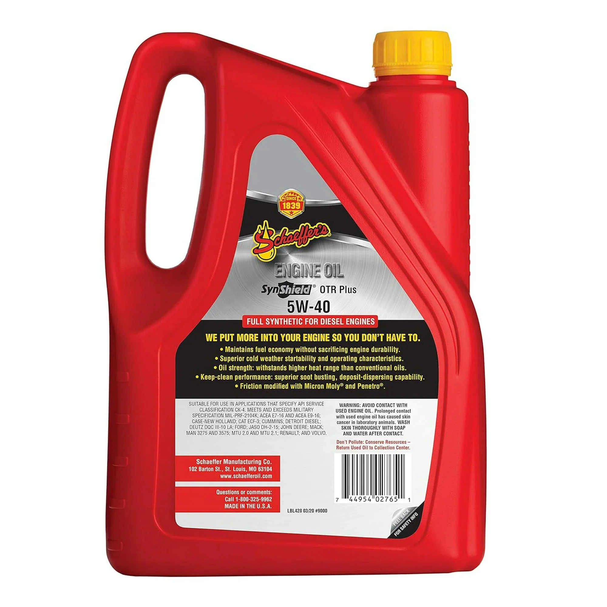 Schaeffer's 9000 SynShield OTR Plus Full Synthetic 5W-40 Engine Oil 5W-40 1 Gallon - Image 2